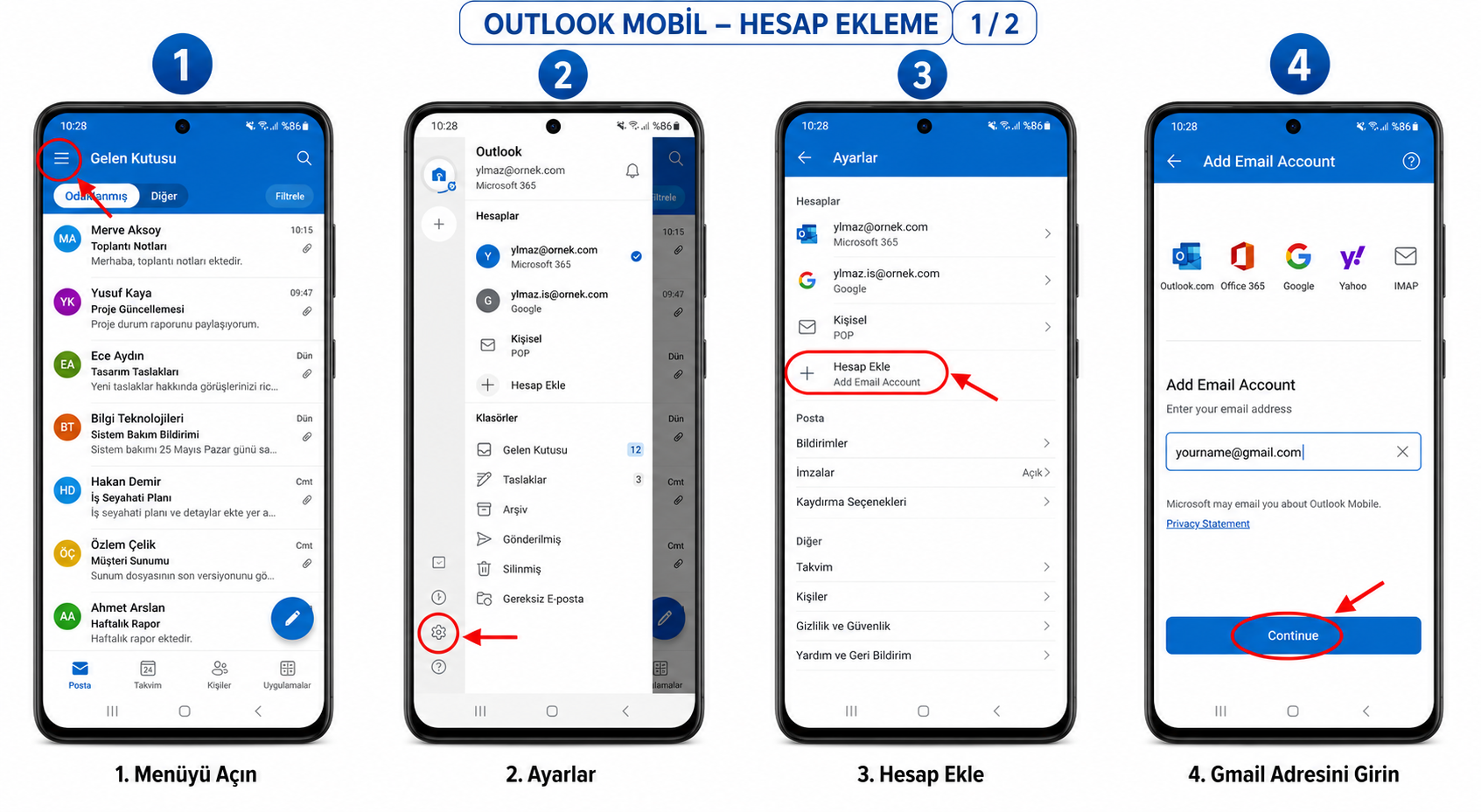 Android Outlook Adımları 1-4