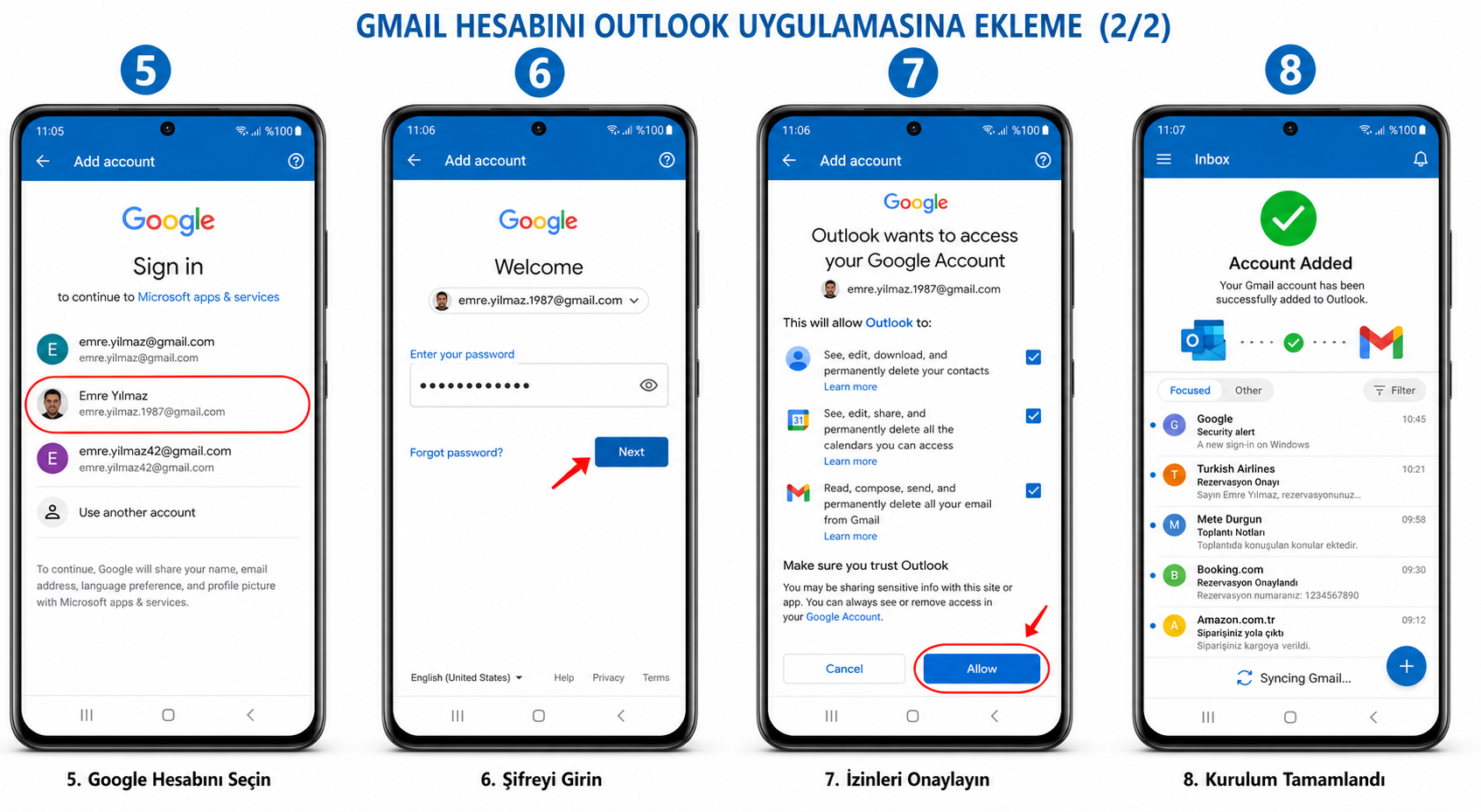 Android Outlook Adımları 5-8