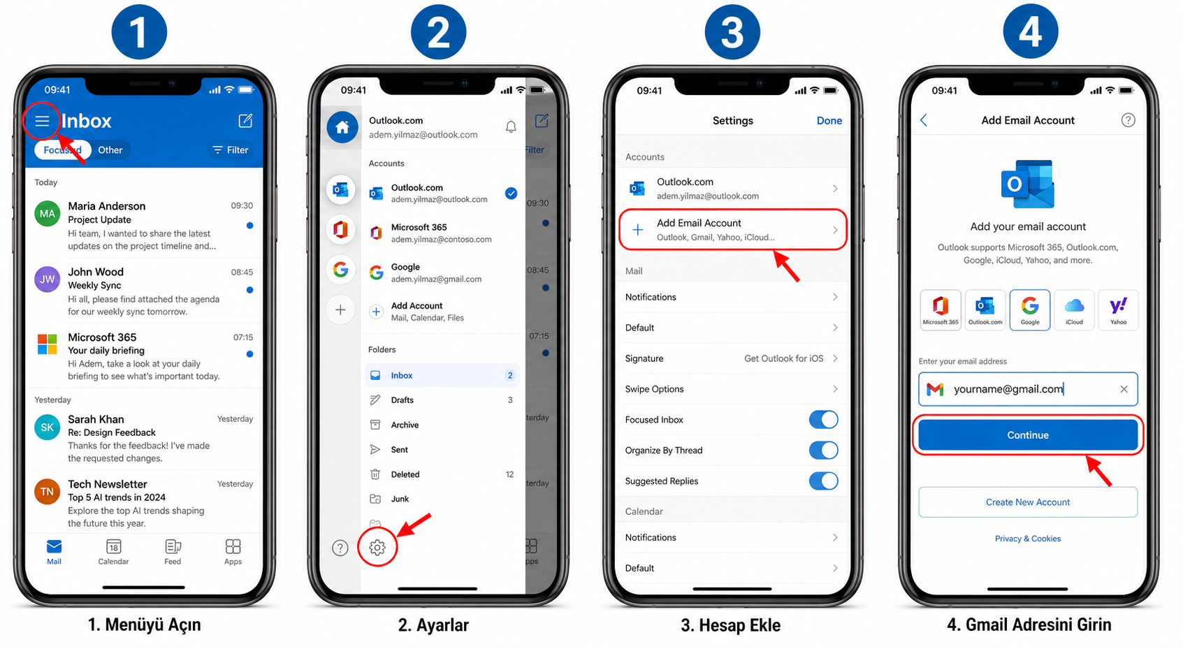 iOS Outlook Adımları 1-4
