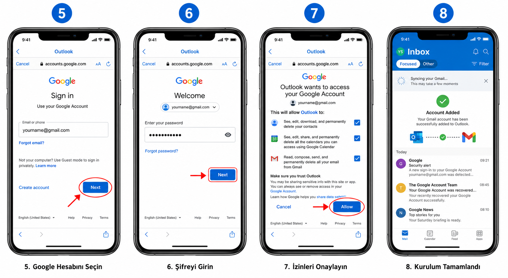 iOS Outlook Adımları 5-8